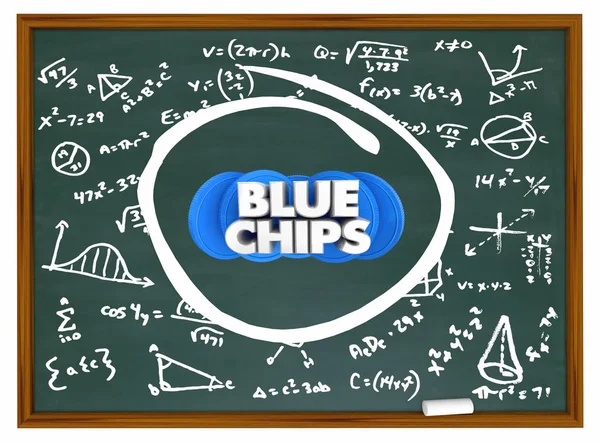 Mavi Chips en öncelikli şirket gol Chalkboard Formula Eğitim 3D Illüstrasyon — Stok fotoğraf