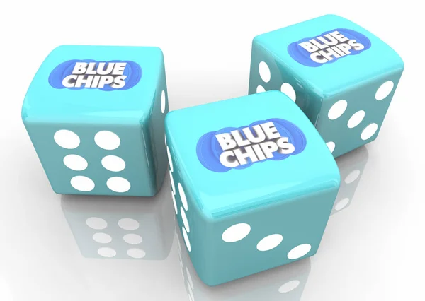 Blue chips Top prioriterade företag mål Dice ta chansen Gamble 3D illustration — Stockfoto