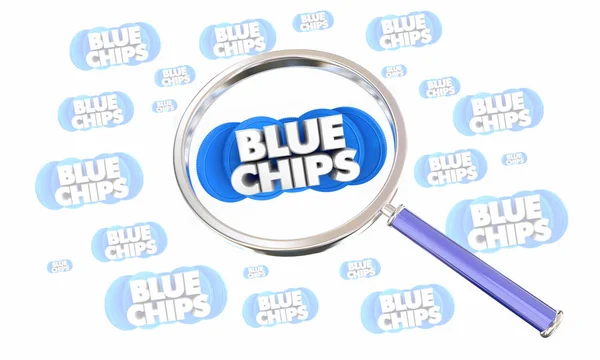 Blue Chips Top priorytet firmy cel Lupa Szukaj 3D ilustracja — Zdjęcie stockowe