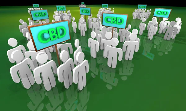 Cbd 칸 나비 디올 마리화나 대마초 그룹 사람들 고객 징후 3D 그림 — 스톡 사진