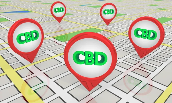 Ubicaciones de tiendas de CBD Cannabidiol Marijuana Cannabis Map Pins 3D Illustration — Foto de Stock