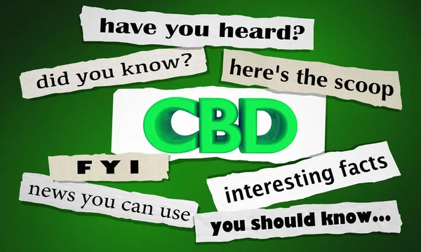 CBD Cannabidiol Marijuana Cannabis Newspaper Headlines Facts 3d Illustration — Stock Photo, Image