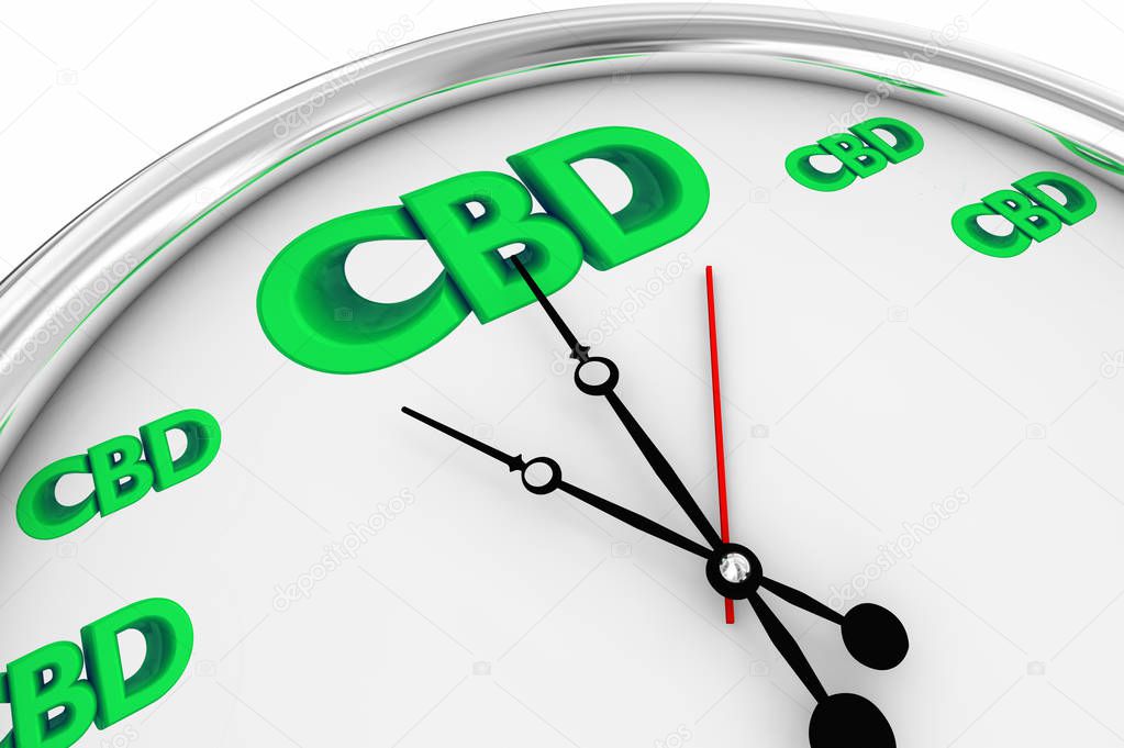 CBD Cannabidiol Marijuana Cannabis Clock Time Deadline 3d Illustration