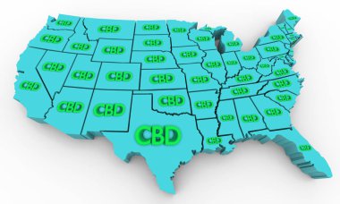 Cbd Cannabidiol Kenevir Esrar Abd Amerika Birleşik Devletleri Amerika Haritası 3d İllüstrasyon