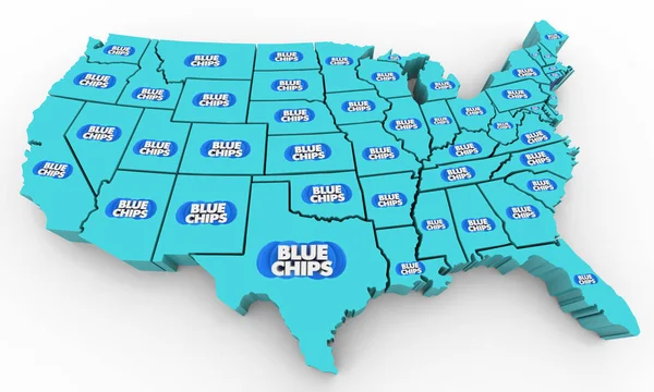 Blue Chips Top Objectifs Priorités États-Unis États-Unis Amérique Carte Illustration 3d — Photo