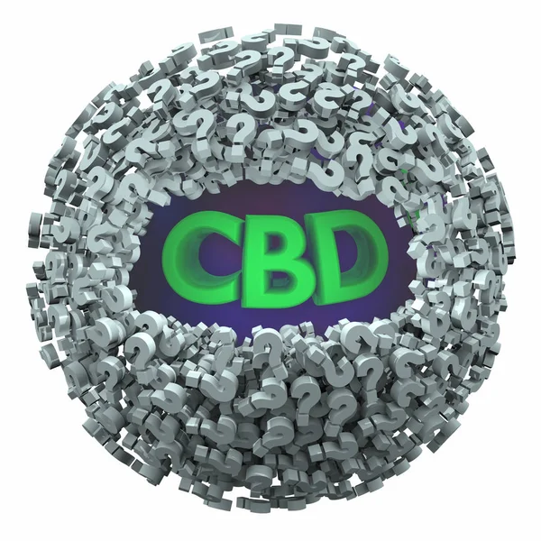 CBD cannabidiol konopie marihuana pytania odpowiedzi FAQ ilustracja 3D — Zdjęcie stockowe