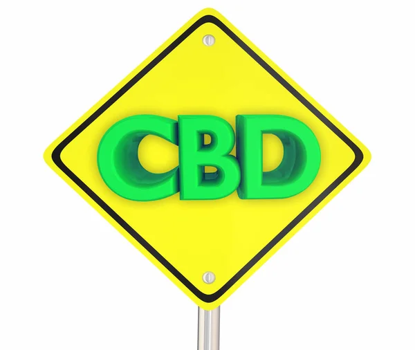 CBD Cannabidiol hennep marihuana cannabis gele waarschuwing weg teken 3D illustratie — Stockfoto