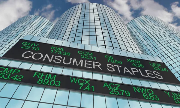 Consumidor Staples Mercadorias Mercado de ações Indústria Setor Wall Street Edifícios Ilustração 3d — Fotografia de Stock