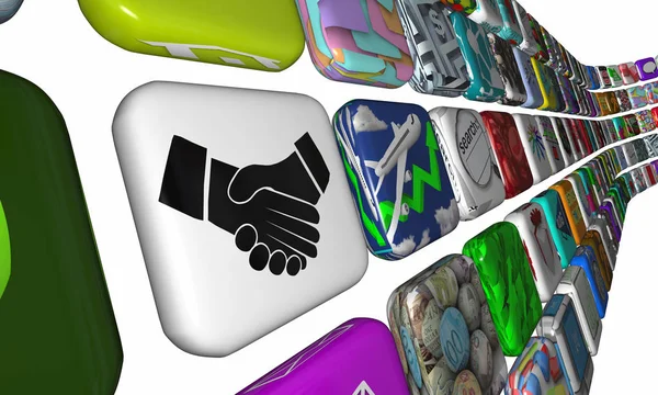 Accordo di stretta di mano agitazione mani App Software Licenza 3d Illustrazione — Foto Stock
