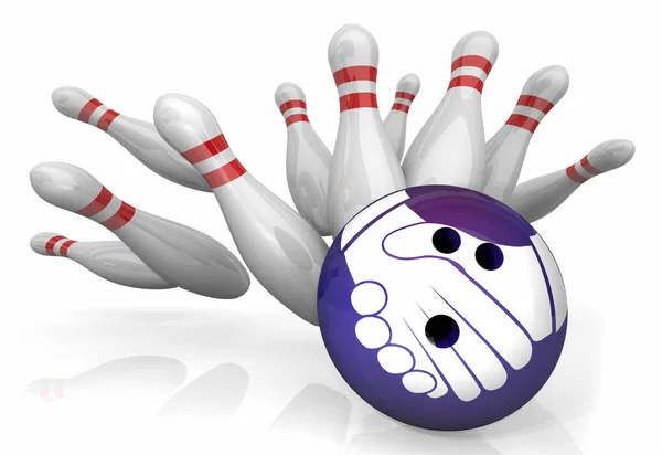 Handshake Agreement Shaking Hands Bowling Ball Strike Pins 3d Illustration — Stock Photo, Image