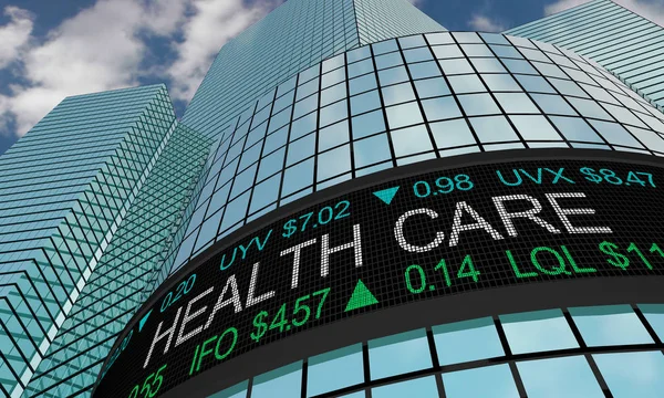 Health Care Medical Stock Market Industry Sector Wall Street Buildings 3d Illustration — Stock Photo, Image