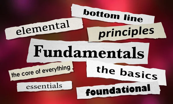 Fundamentals the basics Foundation krantenkoppen krant 3D illustratie — Stockfoto