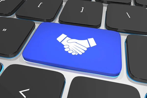 Соглашение рукопожатия Сожмите руки Компьютерная кнопка Клавиатура Интернет 3d Иллюстрация — стоковое фото