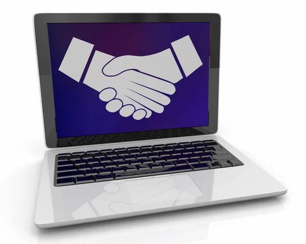 Handshake Agreement Shaking Hands Computer Laptop Online Website 3d Illustration — Stock Photo, Image