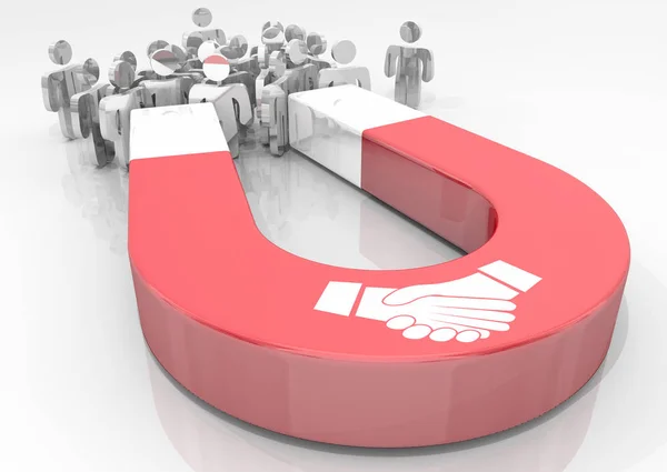Угода рукостискання рук Магнітна угода Залучення людей клієнтів 3d ілюстрація — стокове фото