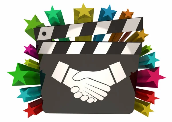 Handshake Agreement Shaking Hands Person Choosing Best Partnership Movie Clapboard 3d Illustration — Stok Foto