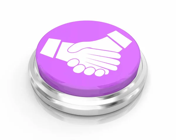 Handshake fácil acordo agitando as mãos botão 3d ilustração — Fotografia de Stock