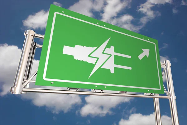 Elektryczność energii elektrycznej stacja ładowania samochodów ładowarka samochodowa Freeway Road znak 3D ilustracja — Zdjęcie stockowe