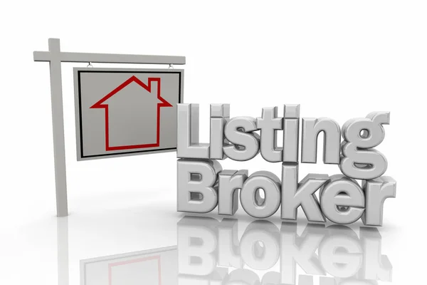 Listeleme Broker Emlakçı Emlakçı Ev Satılık İşaret 3d İllüstrasyon — Stok fotoğraf