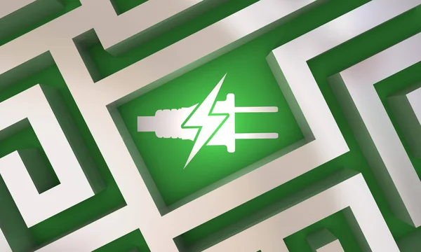 Лабиринт зарядки энергии зеленого цвета найти зарядное устройство Поиск 3d Иллюстрация — стоковое фото