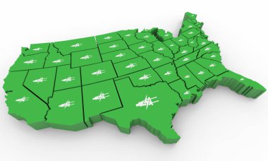 Yeşil Temiz Enerji Elektrik Güç Amerika Birleşik Devletleri Haritası 3d İllüstrasyon