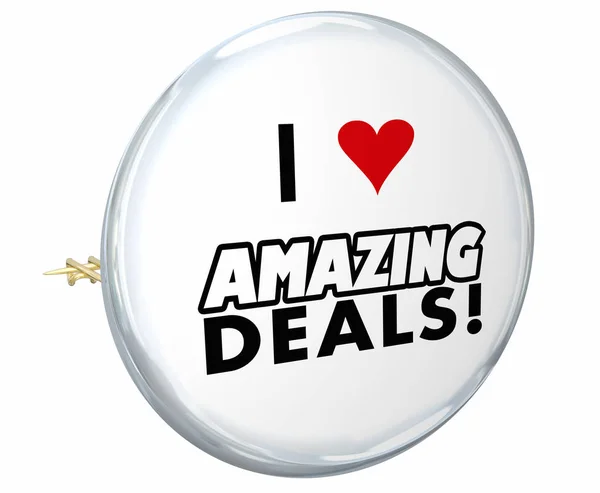 I Love Amazing Deals Satış İndirimler Teklifler Düğme Pin 3d İllüstrasyon — Stok fotoğraf