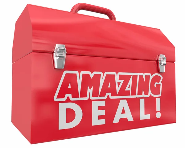 Amazing deal grote besparingen Sale korting Bespaar geld Toolbox middelen 3D illustratie — Stockfoto