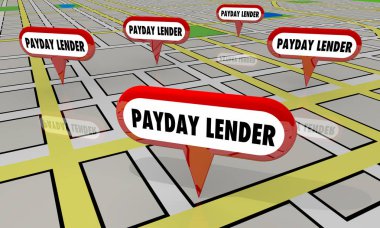 Payday Lender Predatory Kredi Çek Bozdurma Harita Yerleri 3d İllüstrasyon