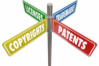 Patent telif hakları Ticari Markalar Lisansları İşaretler 3d İllüstrasyon