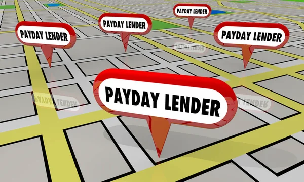 Payday Lender Predatory Loan Check Cashing Map Locais Ilustração 3d — Fotografia de Stock
