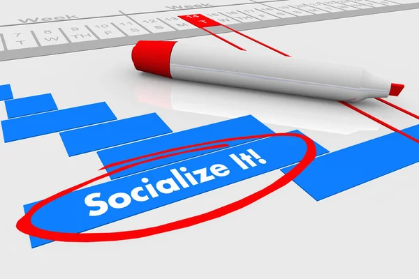 Socialize It Communication Plan Gantt Chart 3d İllüstrasyon — Stok fotoğraf