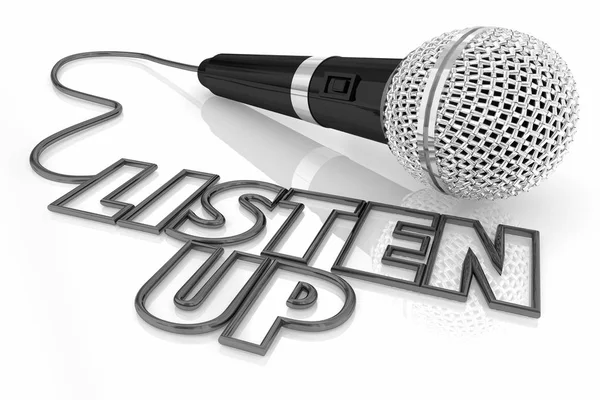 Listen Up Microphone Audience Pay Attention 3d Illustration — Stock Photo, Image