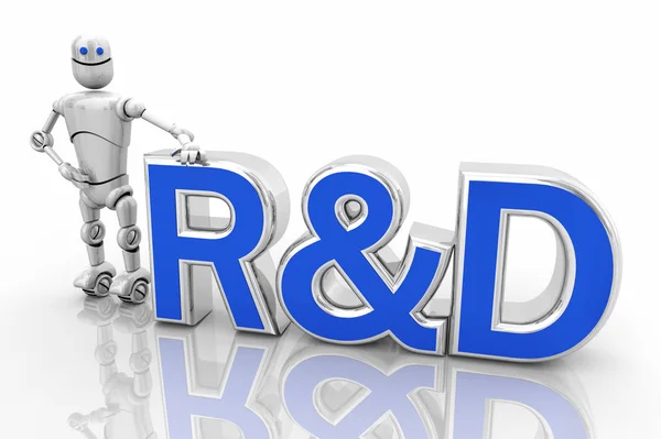 R a D robot pro vývoj výzkumu Android 3D ilustrace — Stock fotografie