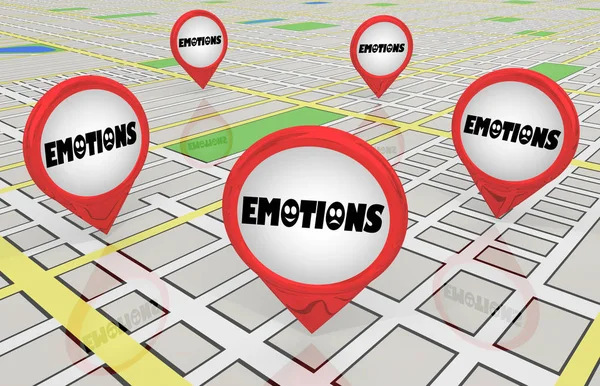 Emociones Terapia Apoyo Reuniones grupales Ubicaciones Mapa Pins 3D Ilustración —  Fotos de Stock