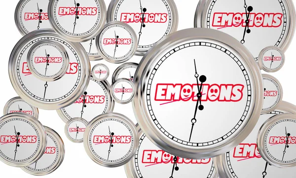 Emocje uczucia psychiczne Stany emocjonalne zegary czas przekazywania ilustracji 3D — Zdjęcie stockowe