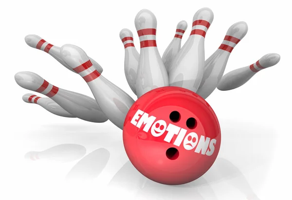 Emotions Bowling Stike Pins Emotional Reaction 3d Illustration — Stock Photo, Image