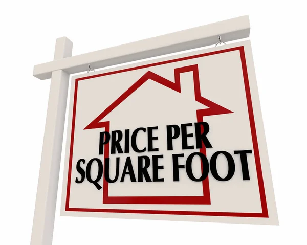 Ціна за квадратний фут будинок для продажу знак 3d ілюстрація — стокове фото