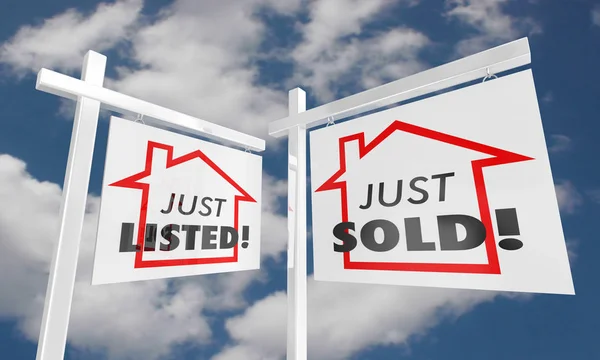 Gerade aufgeführten verkauften Immobilien Haus zum Verkauf Zeichen 3d Illustration — Stockfoto