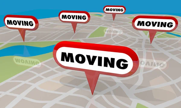 移动搬迁房地产买家地图针字3D插图 — 图库照片
