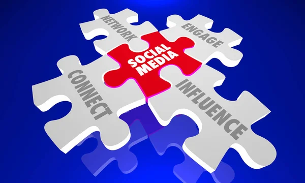 Social Media Network Connect Engage Influence Puzzle 3d Illustration — Stock Photo, Image