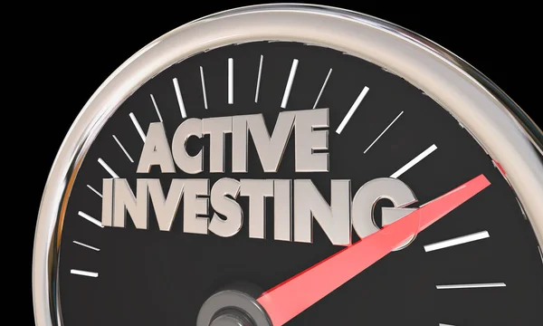 Actief beleggen snelheidsmeter kopen verkopen aandelenmarkt 3D illustratie — Stockfoto