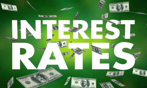 Chute des taux d'intérêt Économiser de l'argent Mots Illustration 3d — Photo