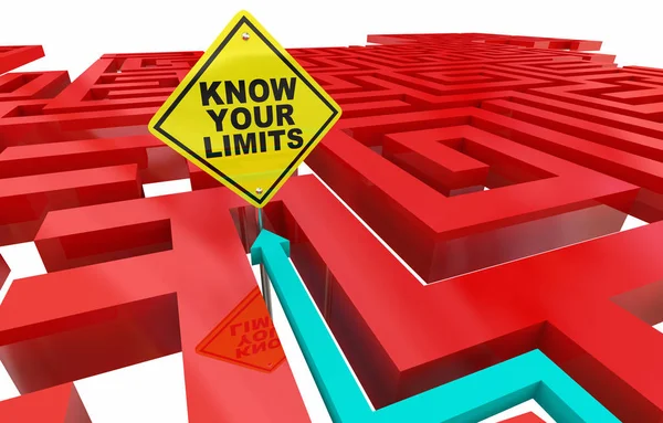 Conheça seus limites Limitações labirinto sinal ilustração 3d — Fotografia de Stock