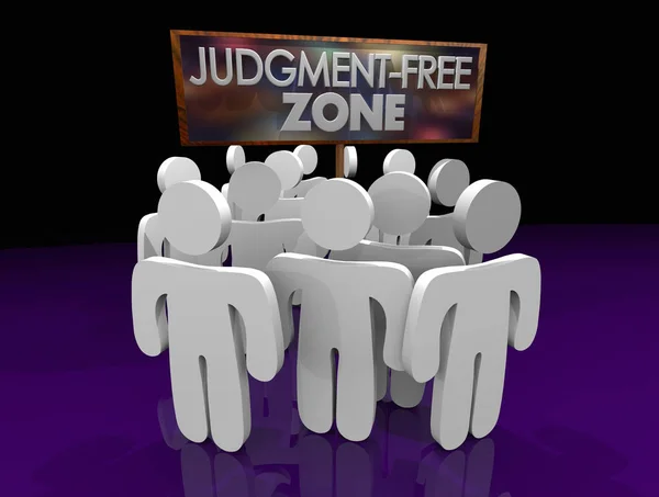 Urteilsfreie Zone, in der man Gruppen willkommen heißt, unterschreibt 3d Illustration — Stockfoto