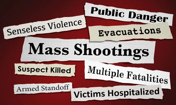 Mass Shootings Newspaper Headlines Public Safety Danger 3d Illustration — Stock Photo, Image