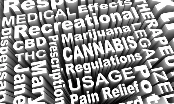 Cannabis medische marihuana CBD gelegaliseerd Word collage 3D illustratie — Stockfoto