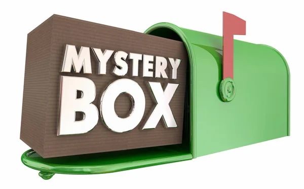Mystery Box pacchetto casella di posta sconosciuto sorpresa consegna 3d illustrazione — Foto Stock