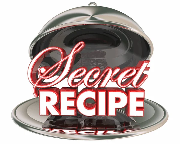 Secret Recipe Ingredients Silver Platter Words 3d Illustration — Stock Photo, Image