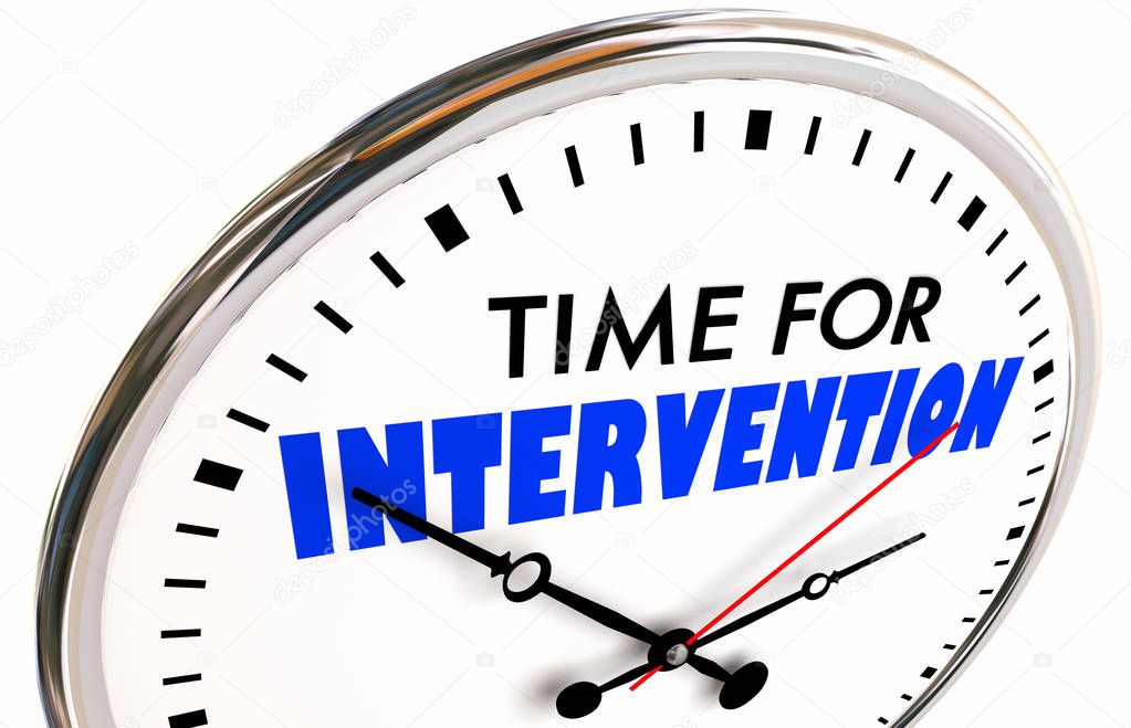Time for Intervention Action Needed Now Intervene Clock 3d Illustration