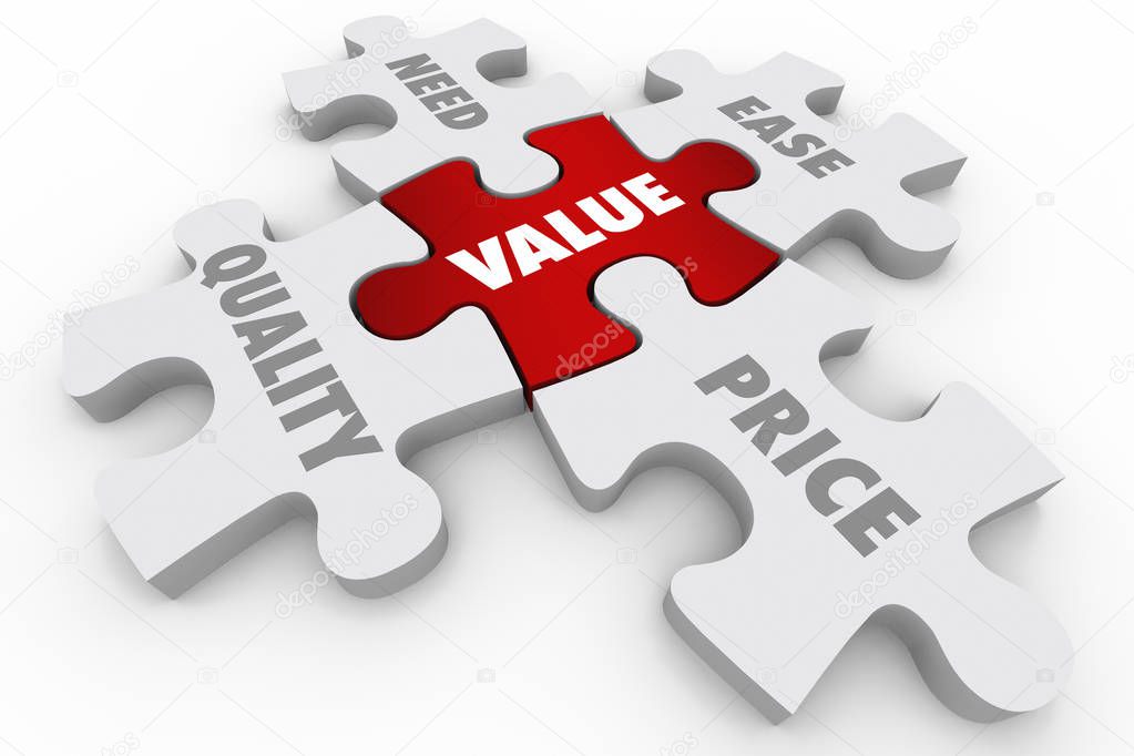 Value Price Quality Need Ease Puzzle Pieces 3d Illustration